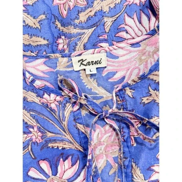 Karni Womens Dress Purple Mini Floral V Neck Puffed A Line Babydoll Boho Large - Picture 3 of 12